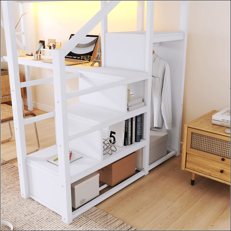 Lit mezzanine double avec bureau et station de charge, Double