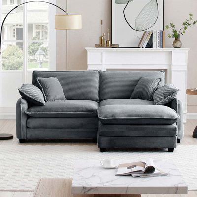Corduroy Upholstered Large Deep Seat 2 Seater Sofa with Ottoman