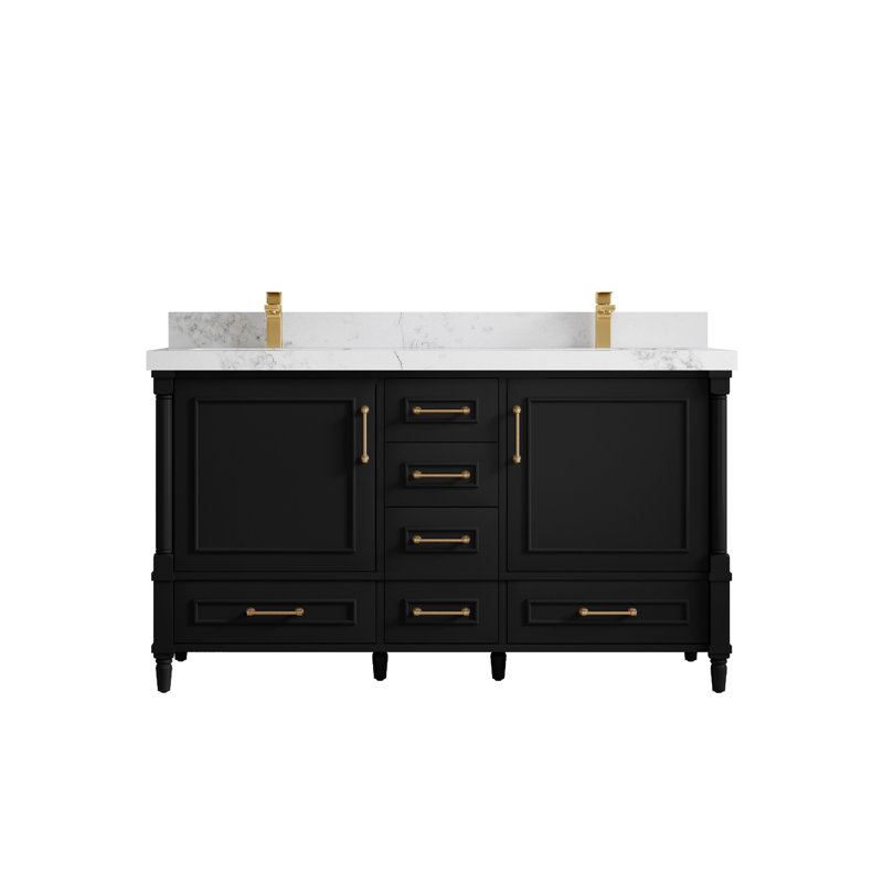 Ensemble de meuble-lavabo double 60 po Aberdeen, Calacatta Nuvo, Noir