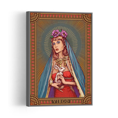 Virgo Maiden With Rabbit Elegant Ethereal Mystical Rabbit Portrait Flower Wall Art Print by Olga Galeeva - Wrapped Canvas Print