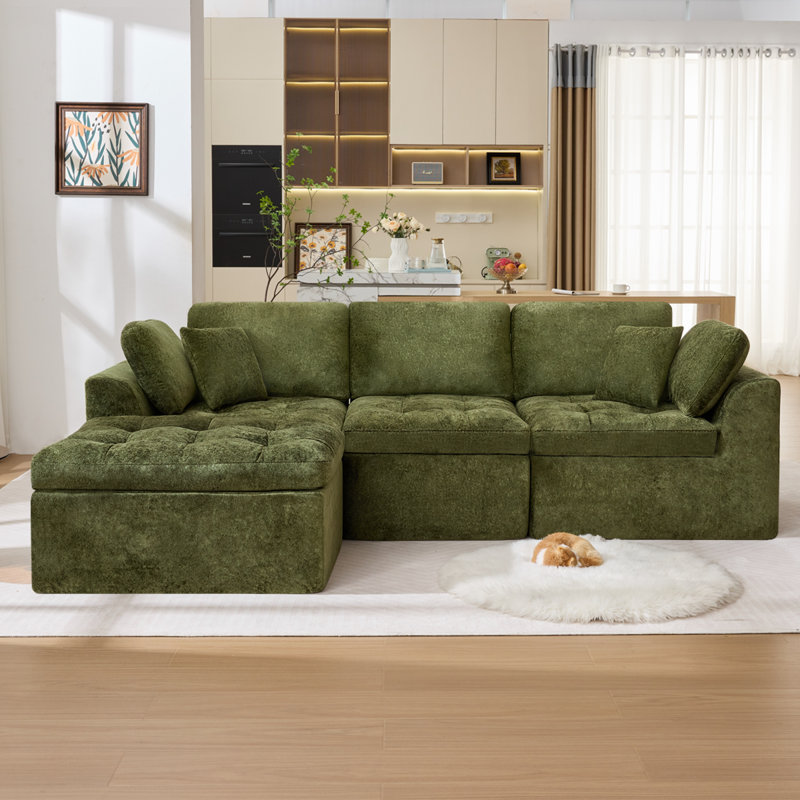 Canapé modulaire 110 po avec repose-pieds en chenille spacieux, parfait pour la maison