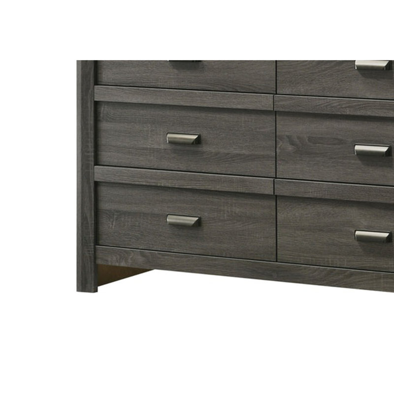 Ensemble de commode et miroir 2 pièces Velz, 6 tiroirs, poignées à tirer, bois gris foncé, Gris foncé