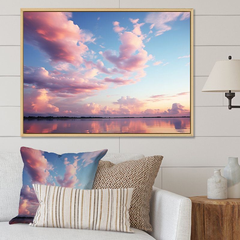 Ciel rose, sérénité céleste sur toile, Cadre naturel flottant, H 12 po x l 20 po x P 1 po
