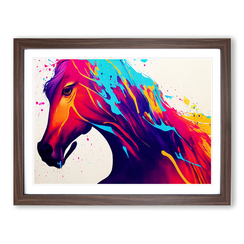 Colourful Horse Vol.1 Abstract - Single Picture Frame Print, Walnut Framed, 34cm H x 46cm W x 2cm D