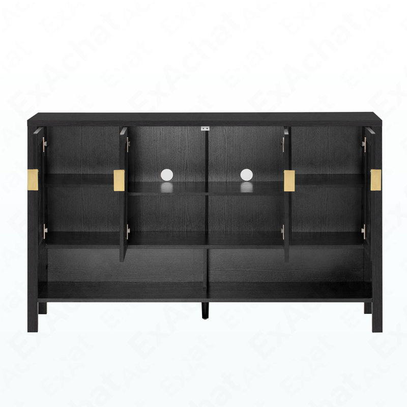 55.1'' 4-Door Storage Sideboard - Adjustable Shelves & Double Hooks For Multi-Scene, Black