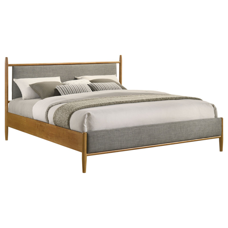 Light Brown Eastern King Panel Platform Bed