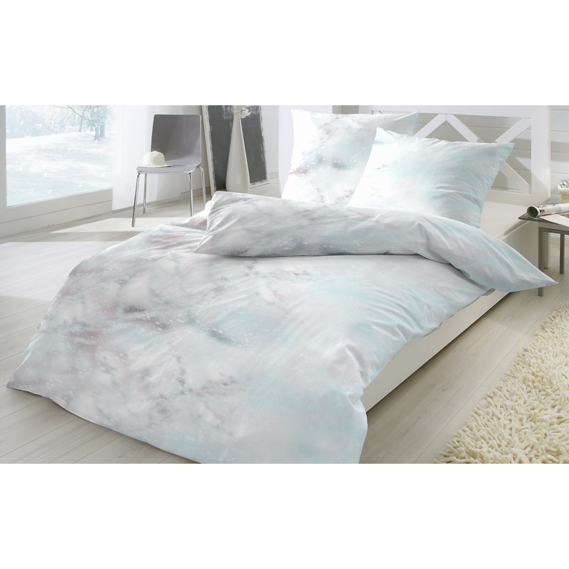 Mako-Satin Bettwäsche 100% Baumwolle, Grey/Green, Single Duvet Cover + 1 Pillowcase