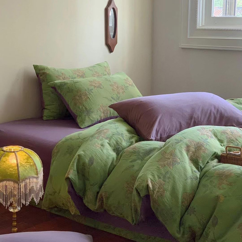 Ensemble de housse de couette chic 100% coton imprimé de fleurs, Housse de couette grand et 2 taies d'oreiller stan
