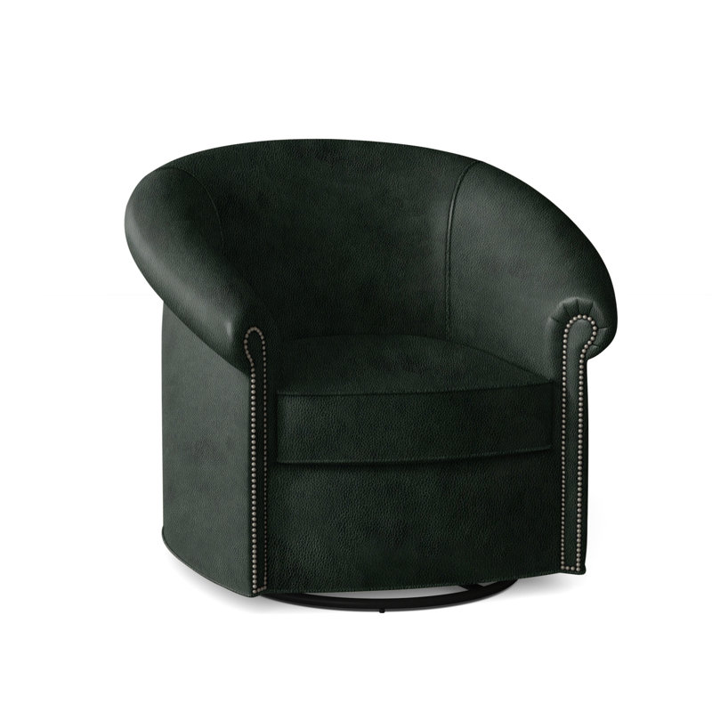 Stellan Leather Swivel Barrel Chair, Anilina Hunter Genuine Leather, No Nailhead, Swivel-Memory
