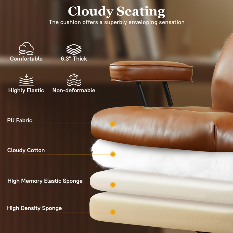 Albaugh Ergonomic Home Office Chair with Headrest, Large Executive Chair for Heavy Duty People, Mid-Century Big and Tall Lether Chair with Lumbar Support,  Computer Desk Task Chair for Home