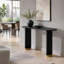Console ovale moderne 59,1 "avec base en acier inoxydable doré brossé et pieds en bois de frêne, noir-43830362