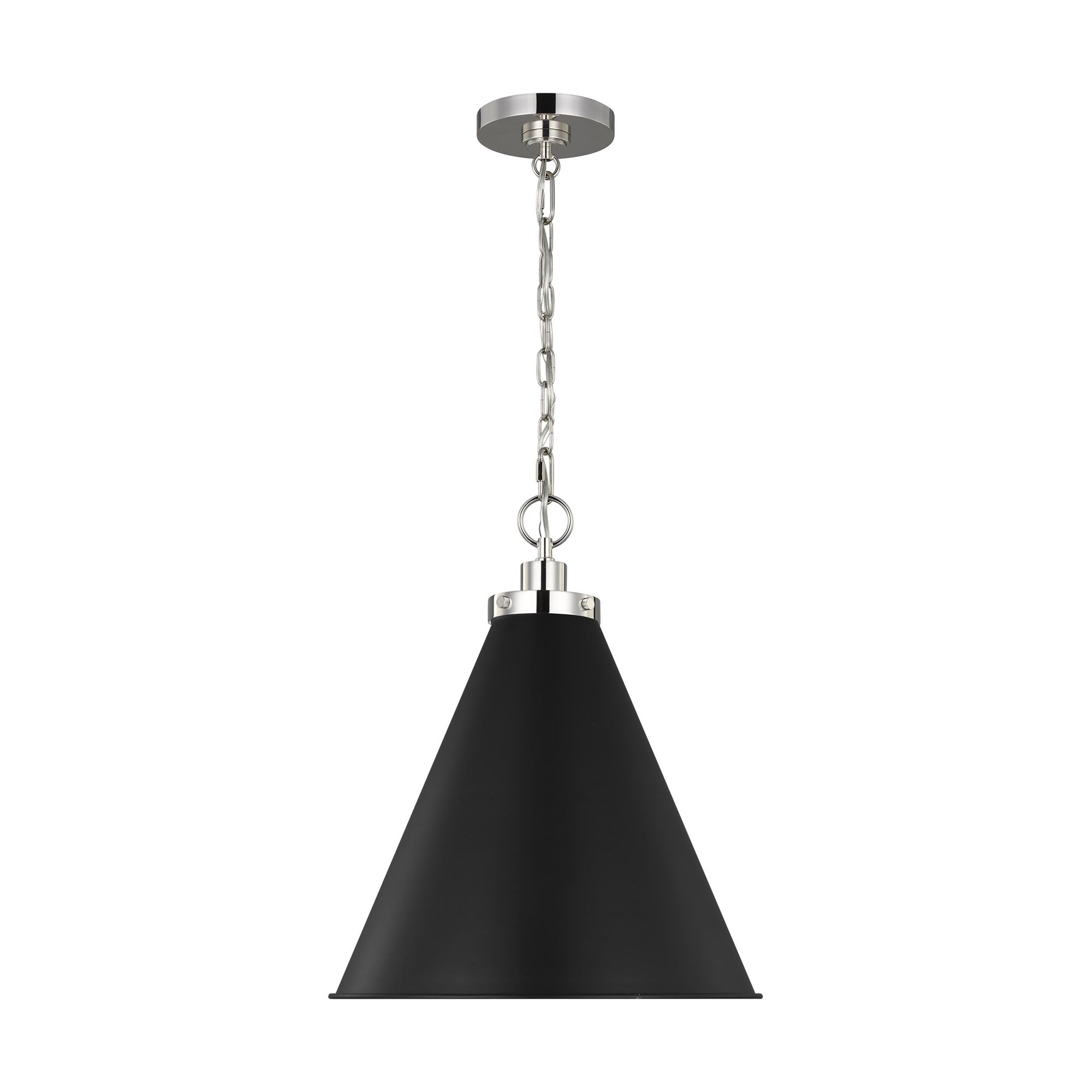 Arnell Single Light Metal Dimmable Pendant, Polished Nickel, Midnight Black, 19" H x 15.625" W x 15.625" D