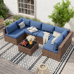 Dinyu Wicker 6 - Person Modular Patio Conversation Sets with Cushions