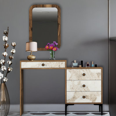 Coiffeuse en métal avec miroir rectangulaire