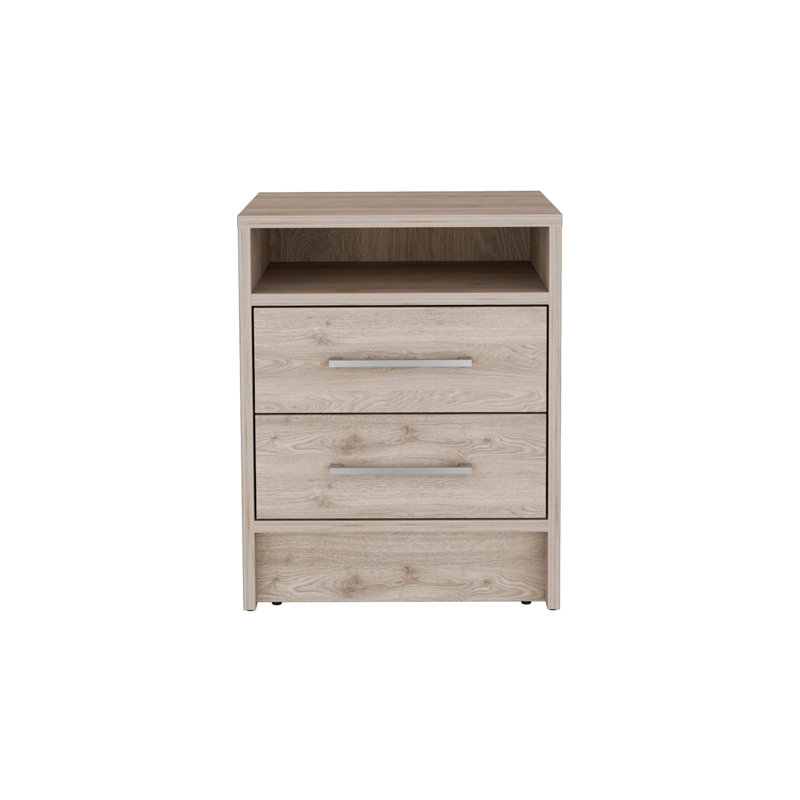 Table de chevet moderne, table de bout, plateau supérieur, deux tiroirs - gris clair