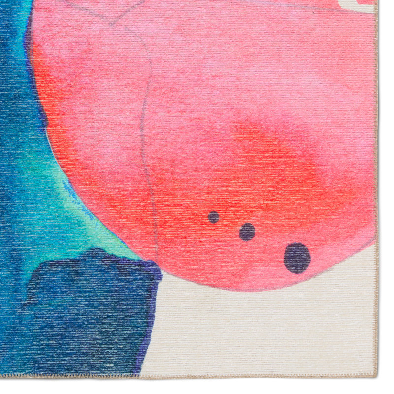 Tapis rose / orange / bleu lavable à la machine Rowles, Rectangle 9 pi x 12 pi