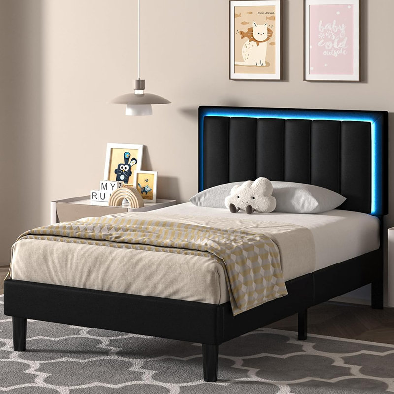 Lit plateforme Breella, Noir, Lit simple