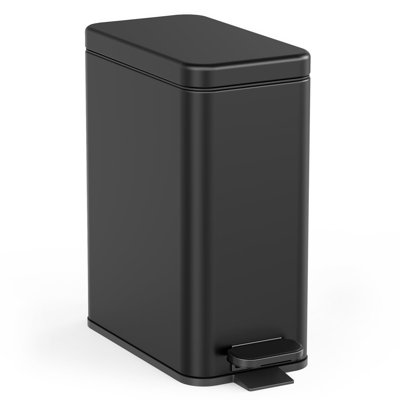 Bathroom Trash Can with Lid, 2.6 Gallon Small Black Bathroom Garbage Can Soft Close(Black)