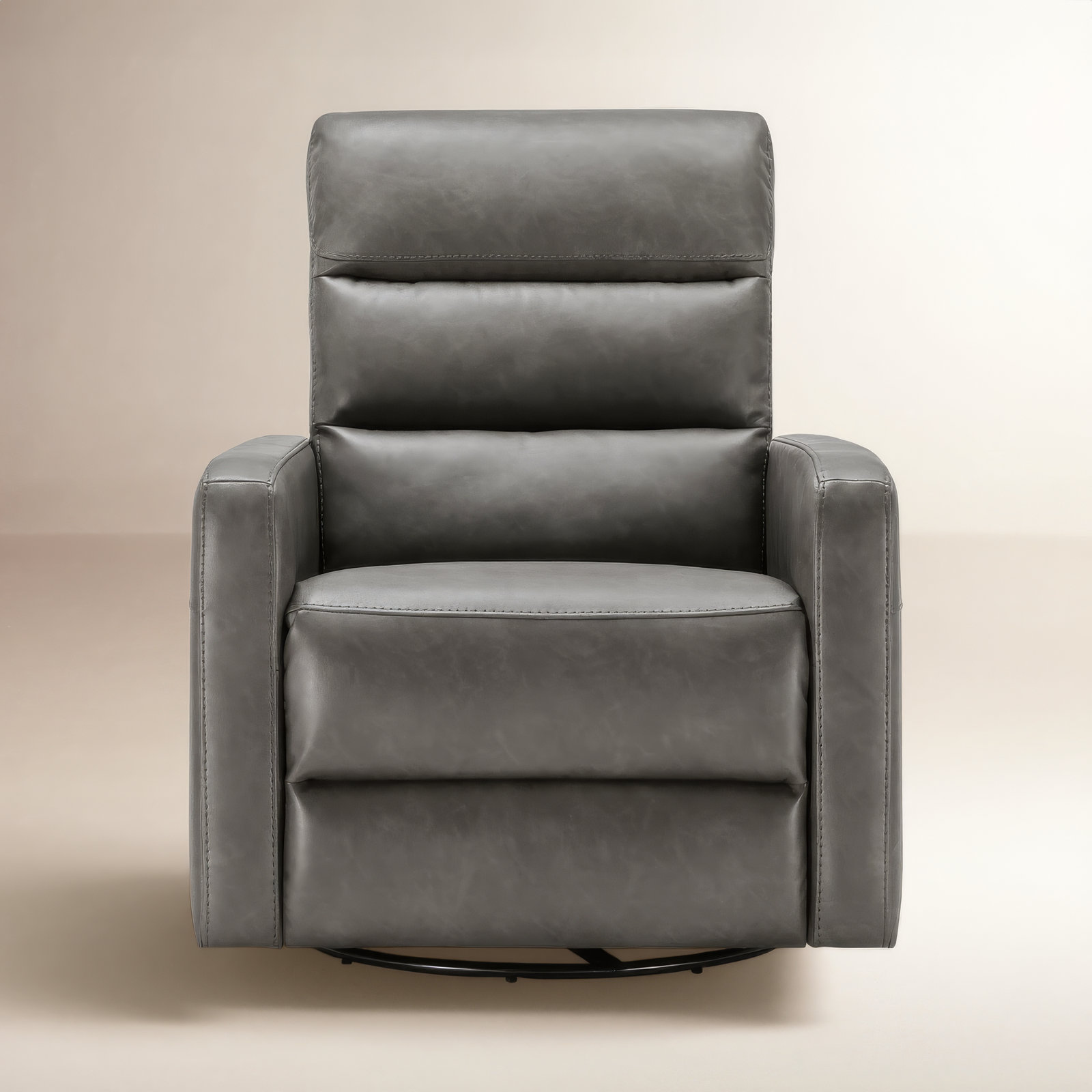 Mila 33" Genuine Leather Swivel Recliner, Copley Pewter Vegan Leather