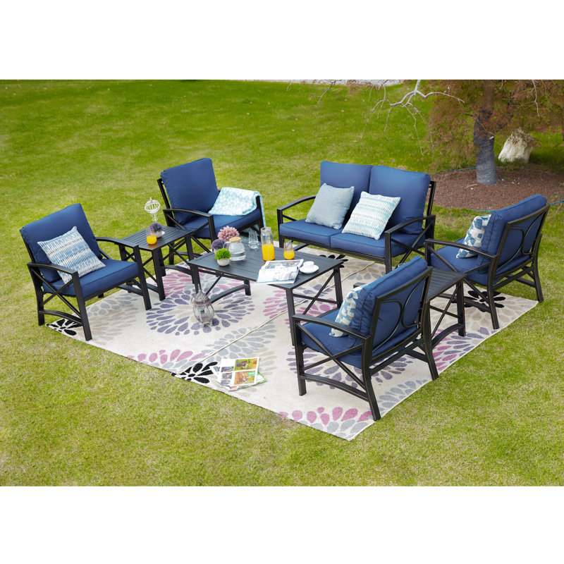 Richardson 6 - Person Patio Conversation Set with Cushions, Blue