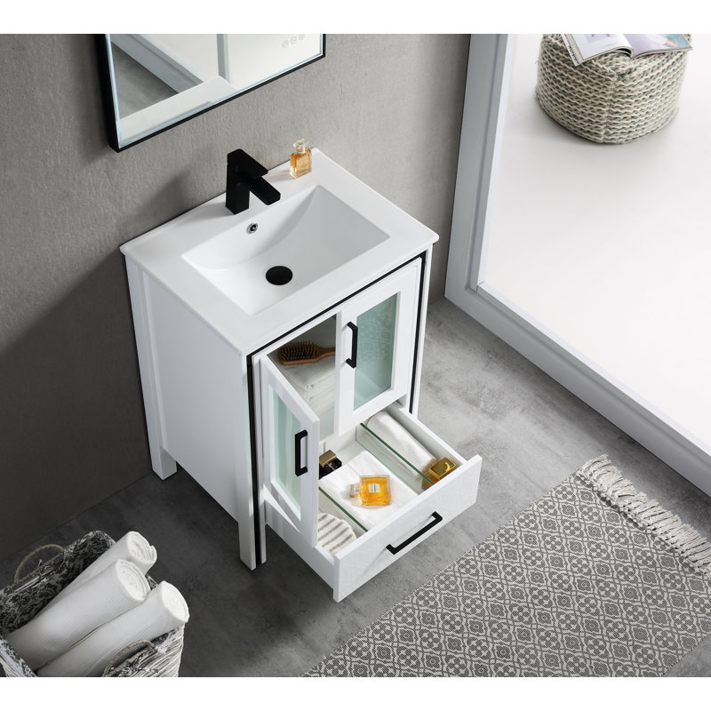 24'' Single Bathroom Vanity with Sink, Glossy White