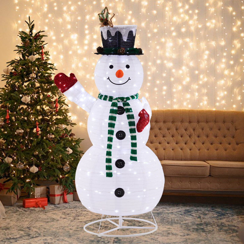 Bonhomme de neige éclairé avec chapeau haut de forme, grand bonhomme de neige de Noël