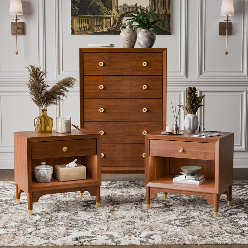  Ensemble de chambre à coucher 3 pièces avec tables de chevet Oberlander, 3 pièces : commode basse, 2 tables de chevet