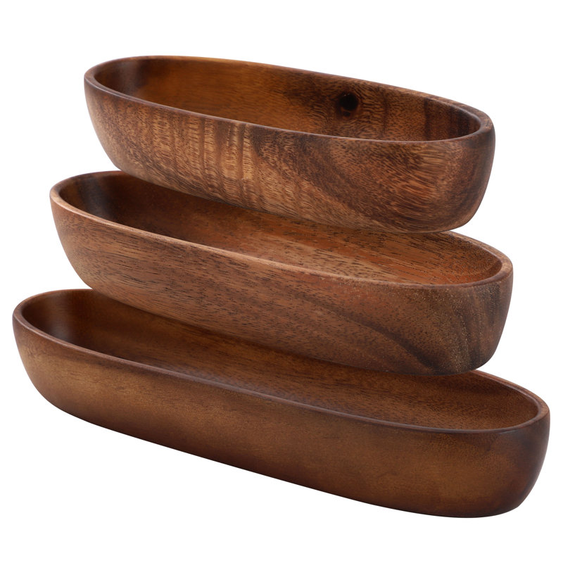 Ensemble de 3 bols de service ovales en bois d'acacia