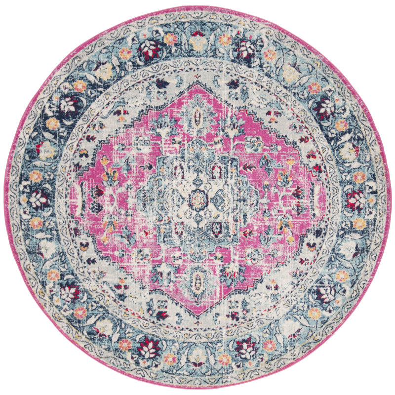 Tapis oriental fuchsia / turquoise Christa, Rond 6 pi 7 po