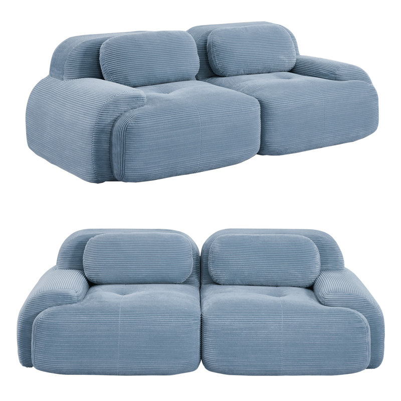 Canapé modulaire 2 places 82 po, causeuse en velours côtelé avec accoudoirs incurvés, assise antidérapante, mousse haute résilience, combinaison libre pour le salon, la chambre à coucher