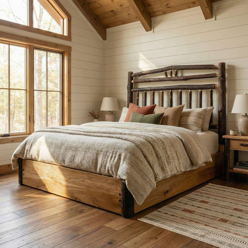 Lit plateforme Fireside Lodge Hickory Wagon Wheel - Cal King - Naturel, Très grand californien, Naturel