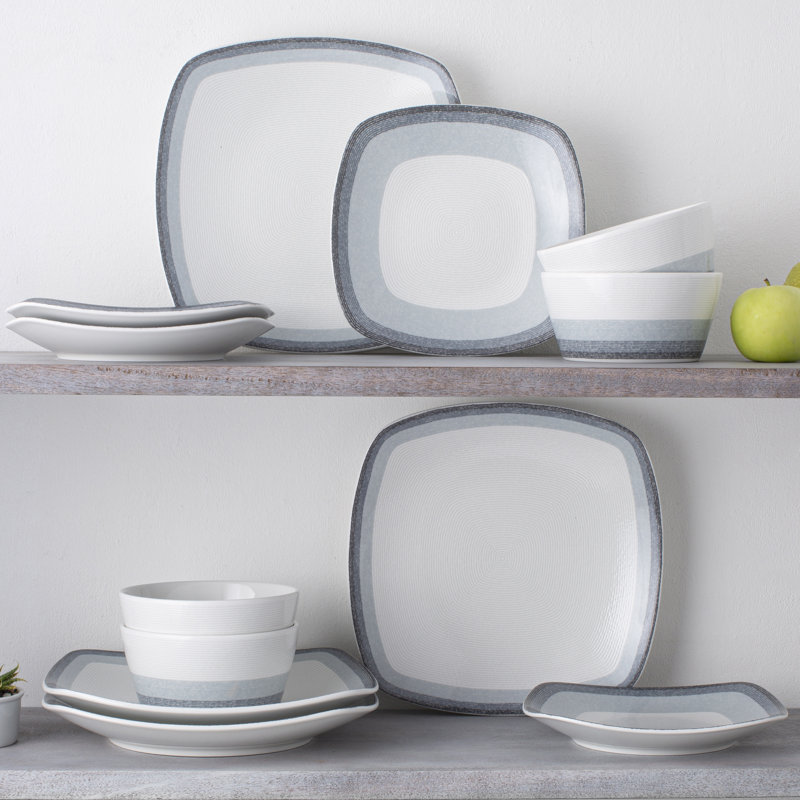 Noritake Colorscapes Layers Square 12-Piece Dinnerware Set, Service for 4, Ash