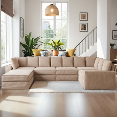 Corduroy 115.9" Module Sofa Seating Six, Corner Sectional with Ottoman,Can Be Free Combination