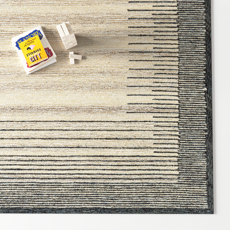 Rectangle Uptown Striped Handmade Hand Tufted Wool Area Rug in Beige/Gray, Rectangle 8' x 10'