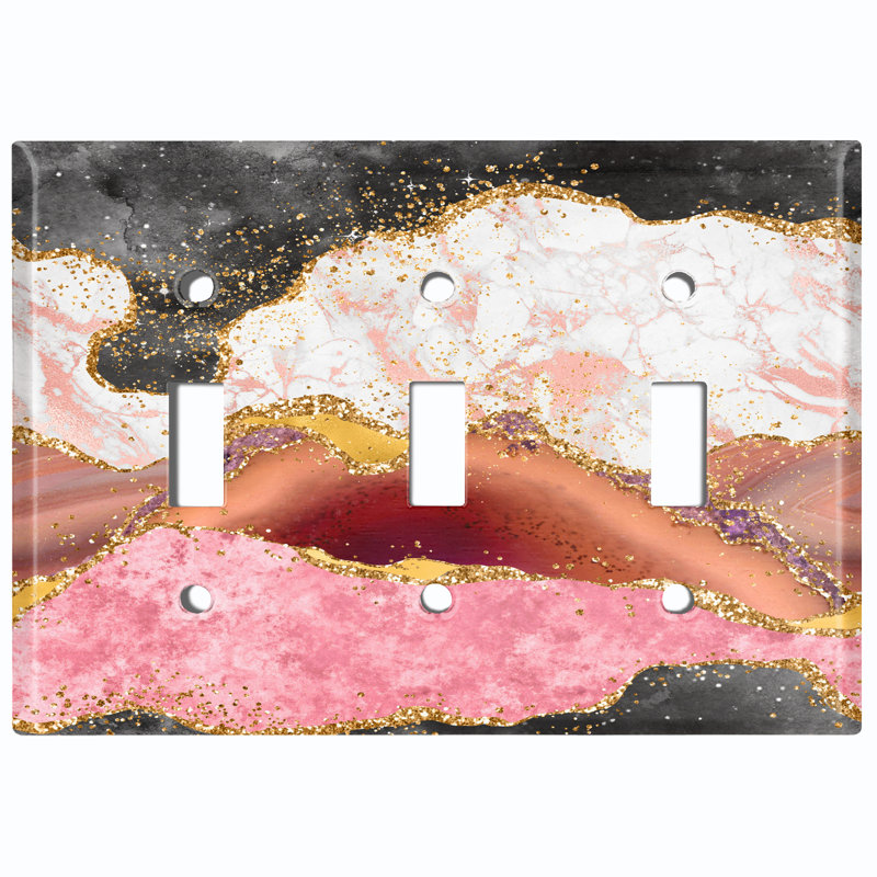 Girls Room Swirl Glitter Marble 3 - Gang Toggle Light Switch Standard Wall Plate