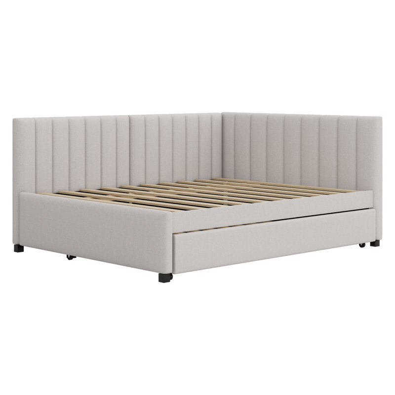 Upholstered Daybed With Trundle, Beige