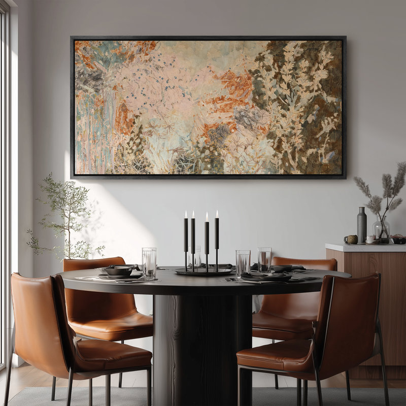 Art mural encadré - Formes botaniques abstraites expressives avec des accents terreux et pastel - 16 po x 24 po, 24 po x 36 po
