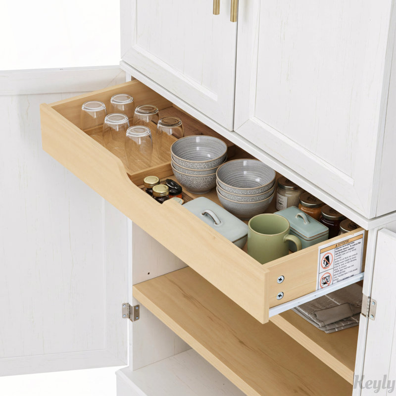 78.2" Tall Farmhouse Kitchen Pantry Cabinet with 8 Door Shelves, Storage Cabinet with 4 Adjustable Shelves, Hidden Drawer, Wine Rack, Versatile Cupboard for Kitchen, Dining & Bathroom