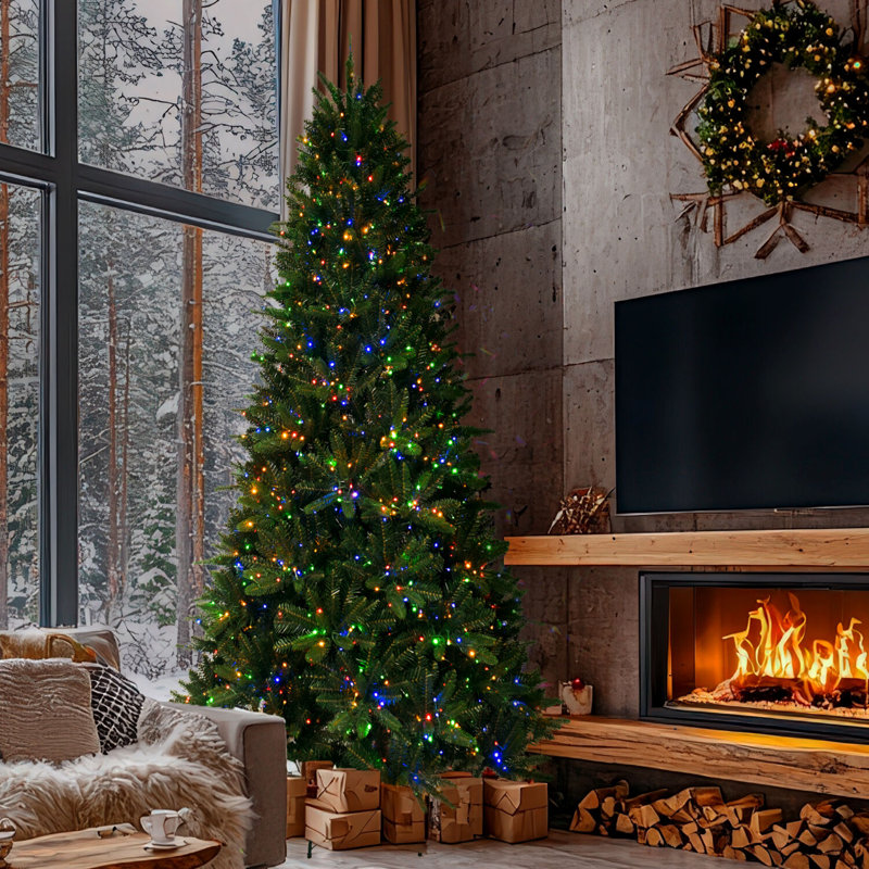 Fraser Hill Farm 12 ft. York Pine Prelit Artificial Christmas Tree with Stand, 12'