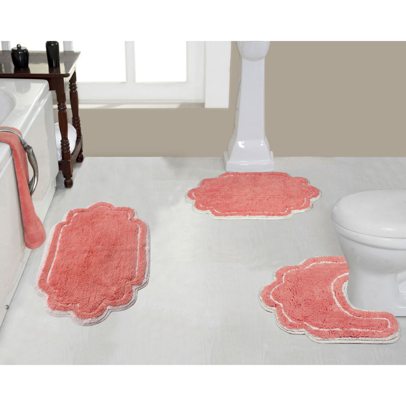 Ensemble de tapis de bain en coton Dobrinka, lavable à la machine, à séchage rapide, absorbant - ensemble de 3 pièces avec contour