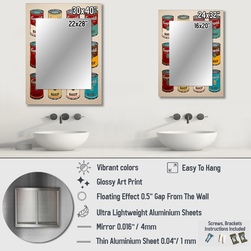 Pop Art Soup Collage I - Traditional Rectangular Wall Mirror, 40" x 30"