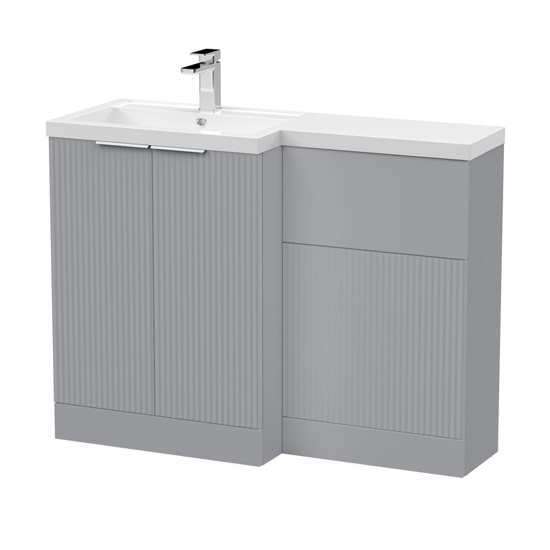Hudson Reed Fluted Satin Grey 1100mm x 390mm Left Hand Combination Unit With Polymarble Basin, Satin Grey