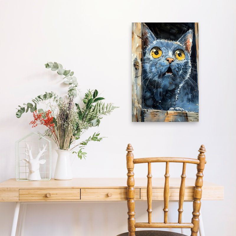Art mural contemporain avec un chat, 24" H x 16" W