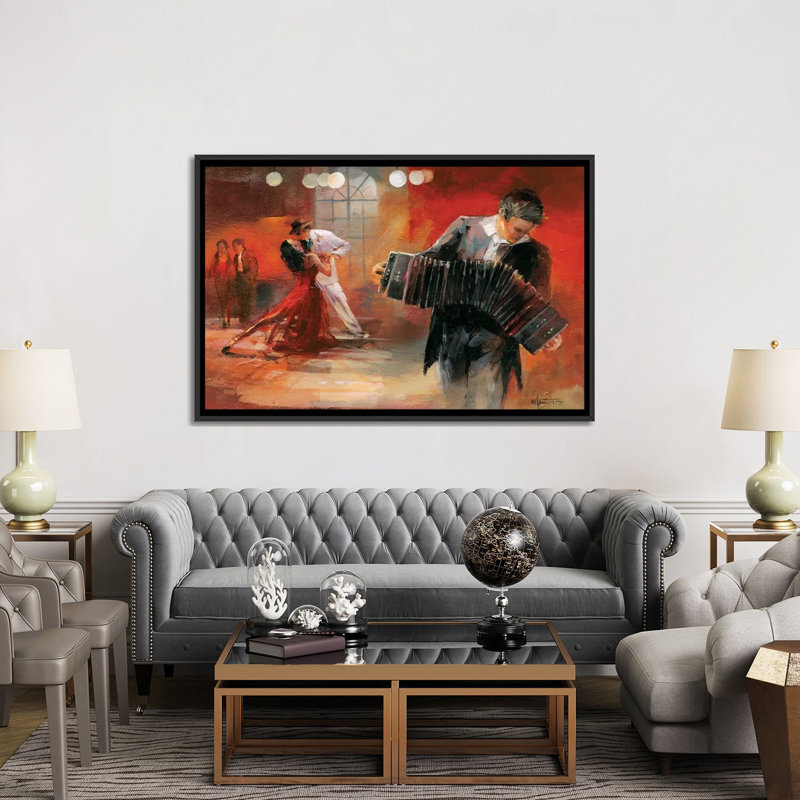 «Bandoneon», reproduction sur toile, H 18 po x l 26 po x P 1,5 po, Toile avec cadre noir, Pas de tapis