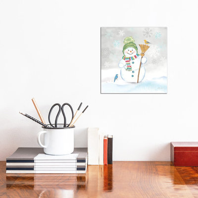 Let It Snow Blue Snowman IV by Cynthia Coulter - Wrapped Canvas Print