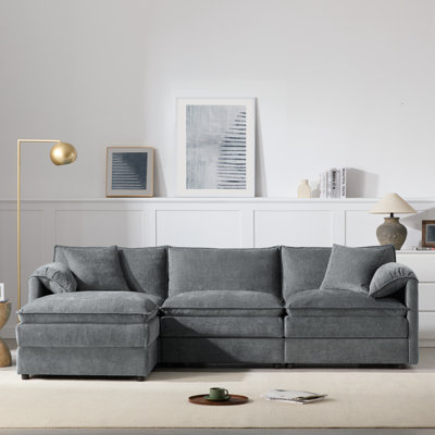 Canapé modulaire en L en chenille avec repose-pieds mobile et siège large