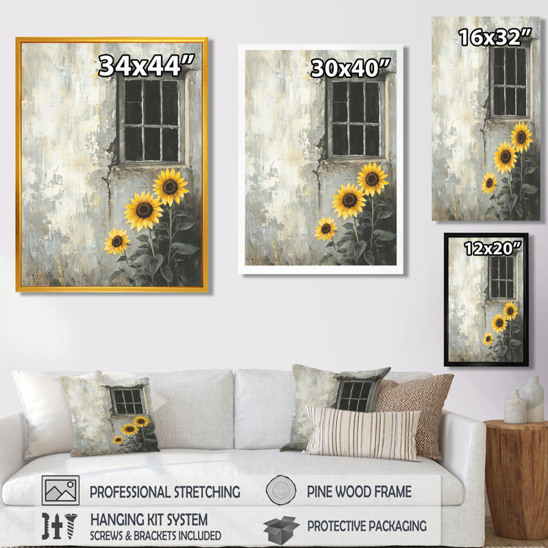 Dodwell - Floral Canvas Wall Art, H 32 po x l 16 po, Argent argent, Reproduction encadrée d'une seule photo