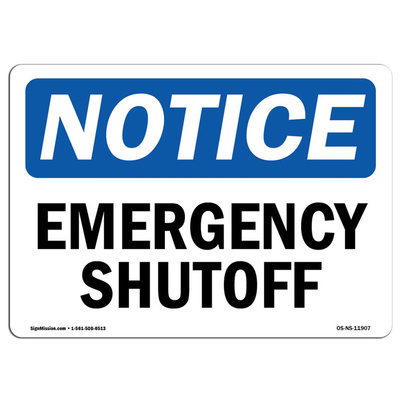 Emergency Shutoff Aluminum Sign 18 x 24