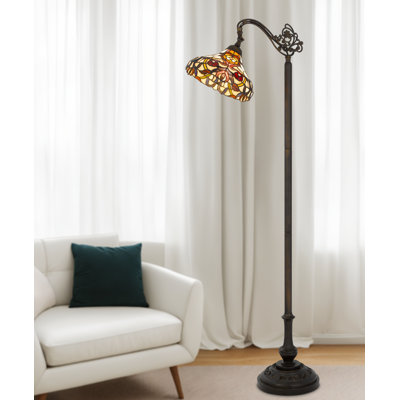 Tiffany Style Floor Lamp 61.5" H High Matte Black With Adjustable Downbridge Shade