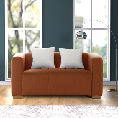 Causeuse à accoudoirs carrés en velours 62,6 po avec 2 coussins Clifford